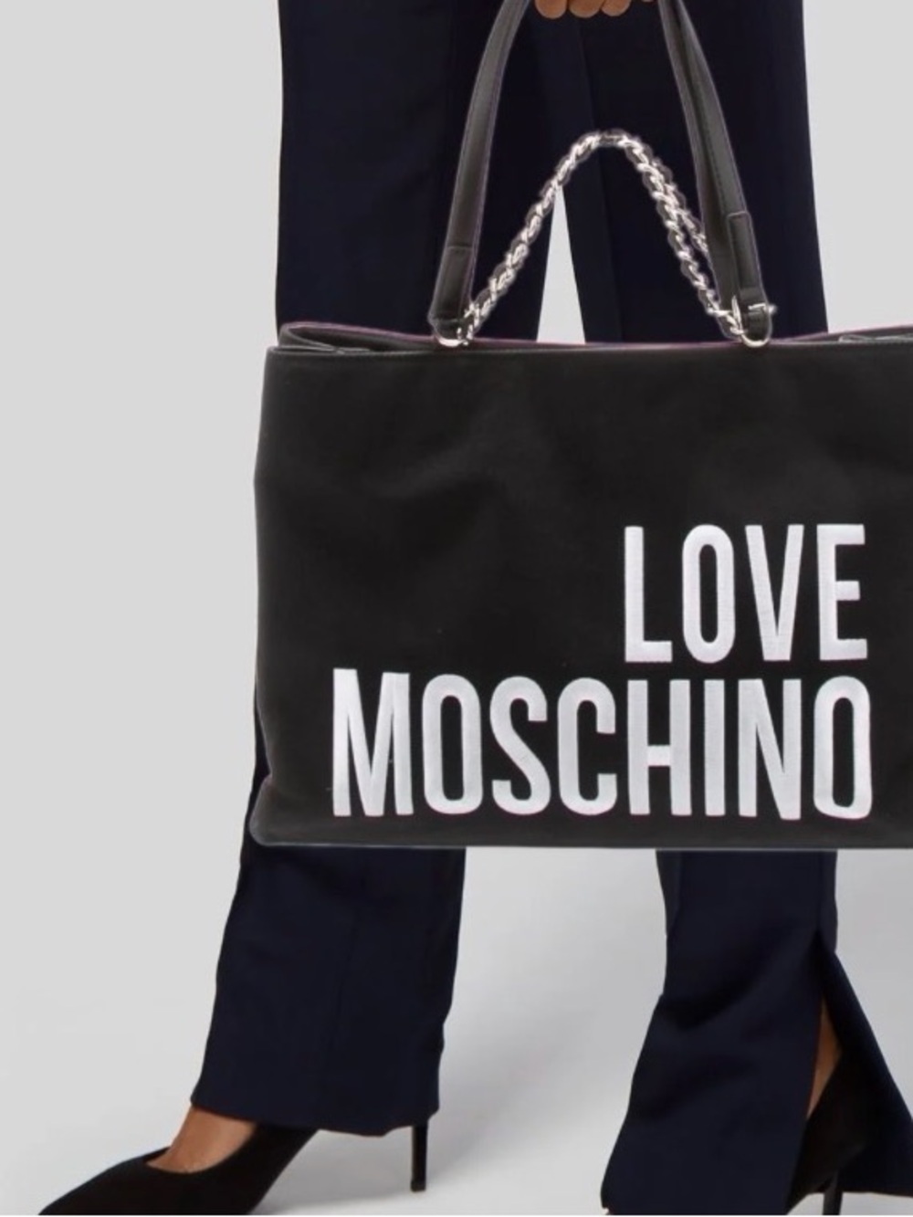 Love Moschino Black Canvas Tote with White Logo